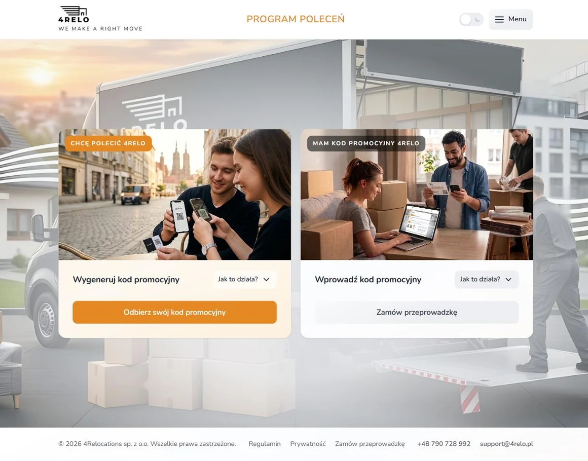 The customer entry point — refer someone, or use a promo code
